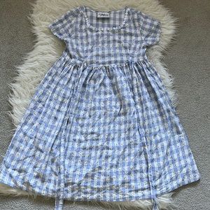 Vintage X-trordinary Checkered Dress with Daisy Floral Craft Lace Neckline